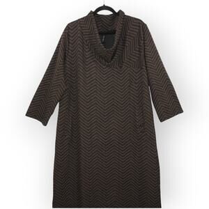 Una Bellinky-A-Nounke Dress L/XL Brown~Black Chevron Midi Cowl Pockets Cozy